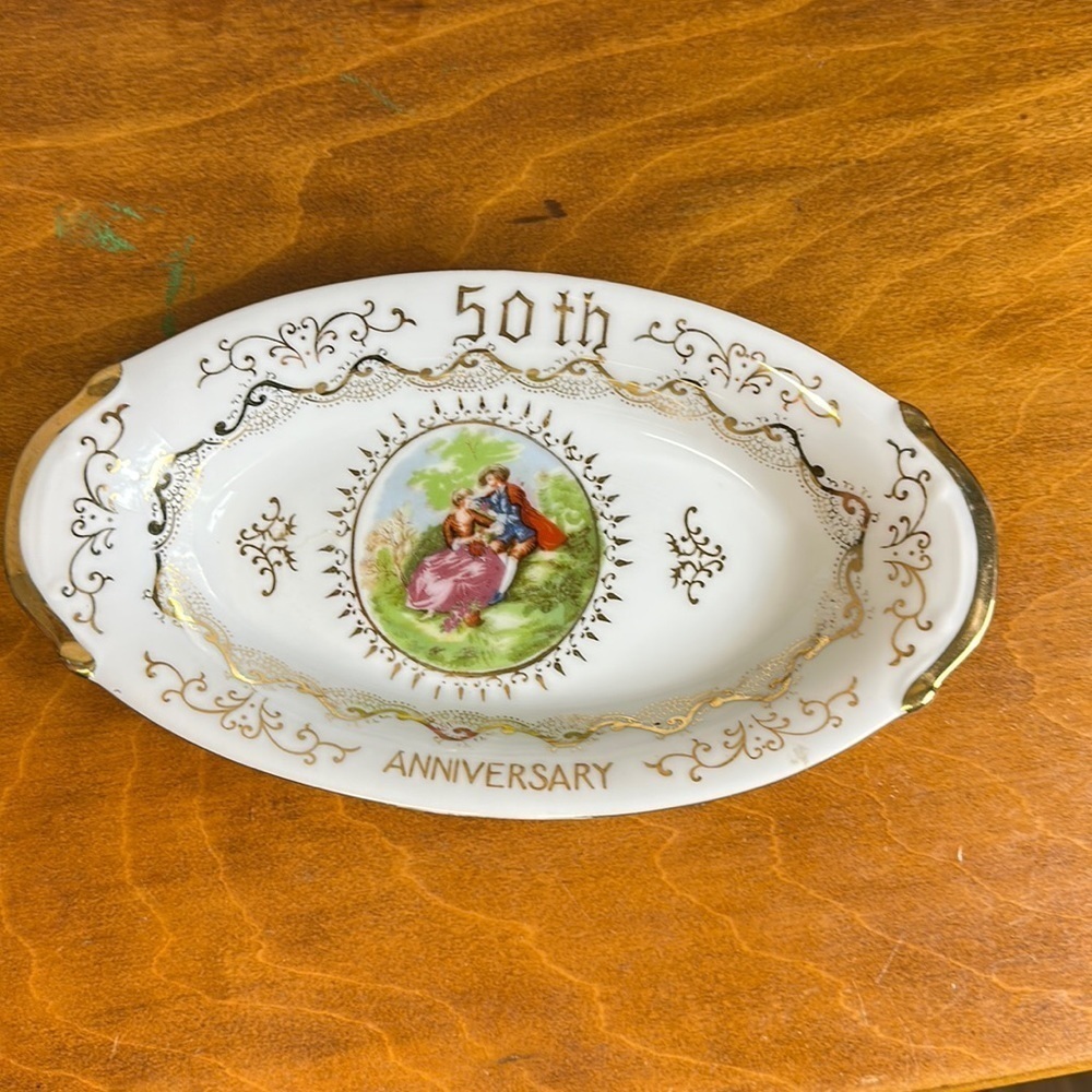 50th anniversary dish. Beautiful gold  vintage. Antique